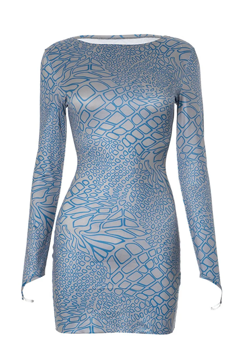 Print Thumb Hole Long Sleeve Bodycon Dress