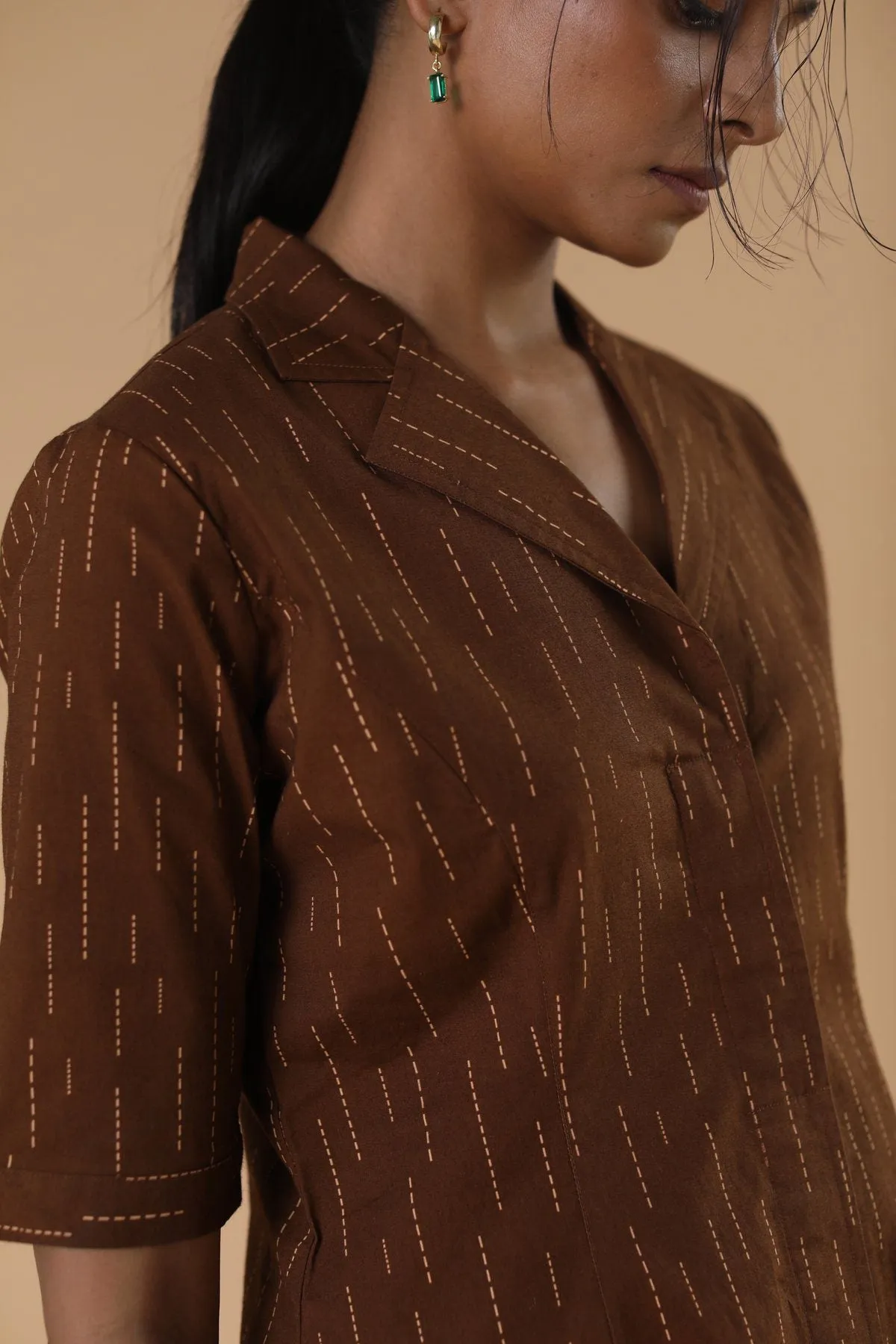 Printed Brown Cotton Dress for Women- Qua