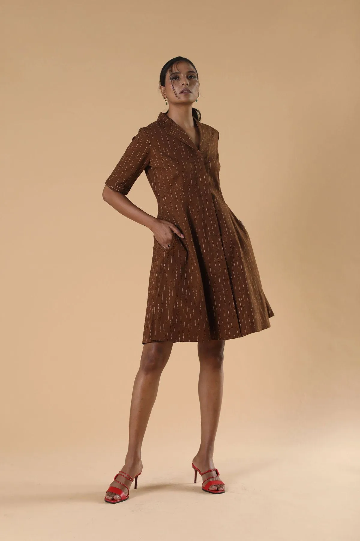Printed Brown Cotton Dress for Women- Qua