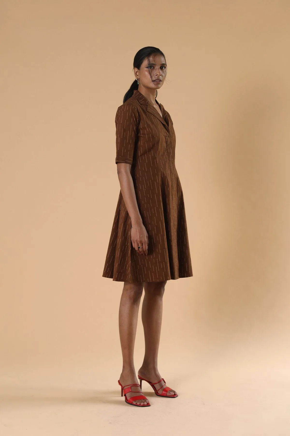 Printed Brown Cotton Dress for Women- Qua
