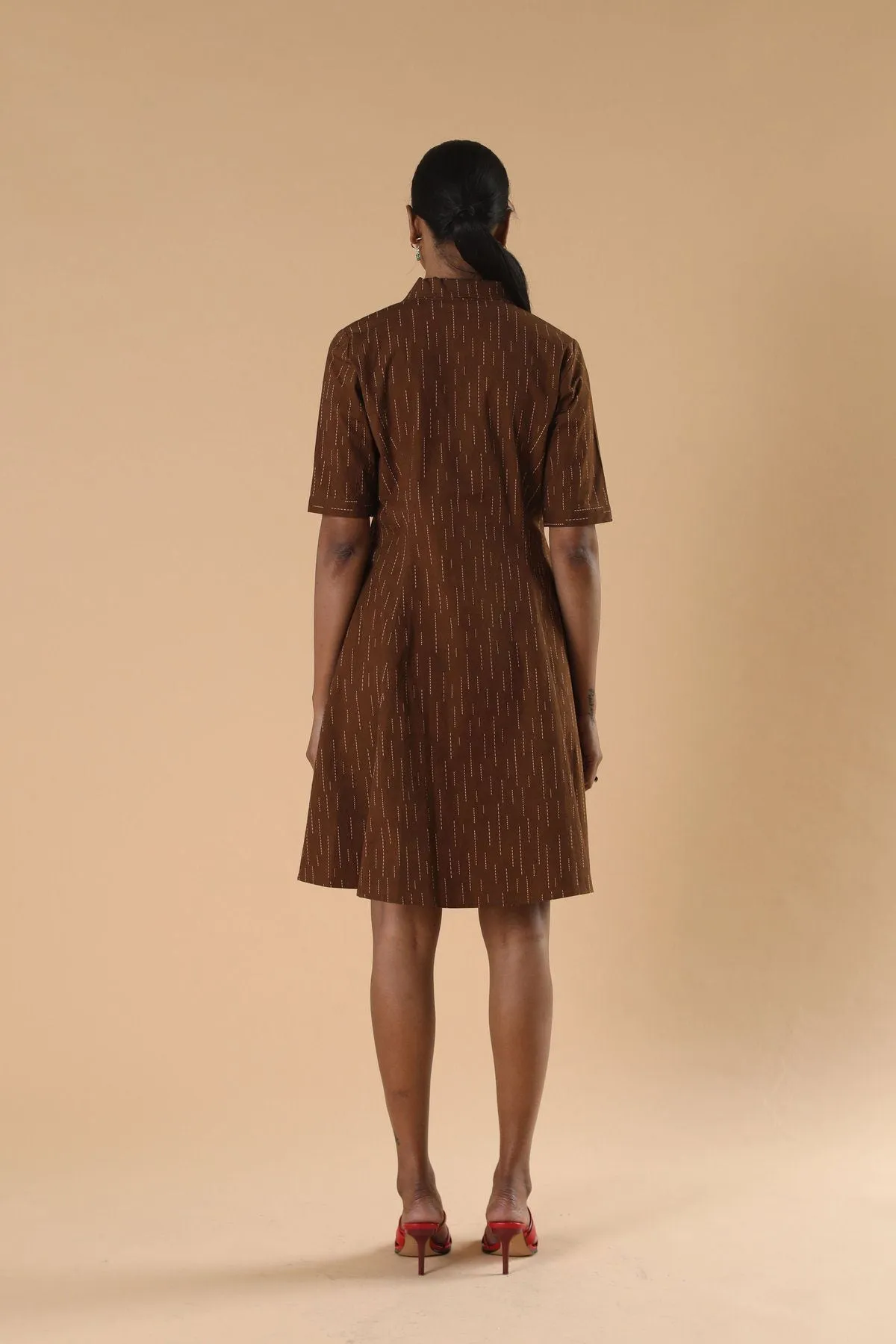 Printed Brown Cotton Dress for Women- Qua