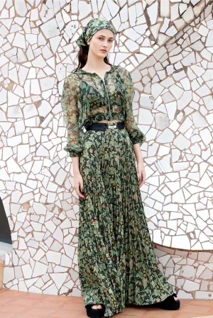 Printed Crop Jacket, and Pleated Printed Skirt