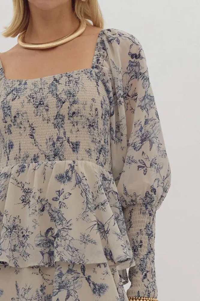 Printed LS Tiered Maxi Dress in Taupe by Entro