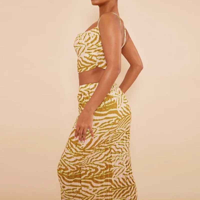Printed Pleated Cami Top And Skirt Matching Set