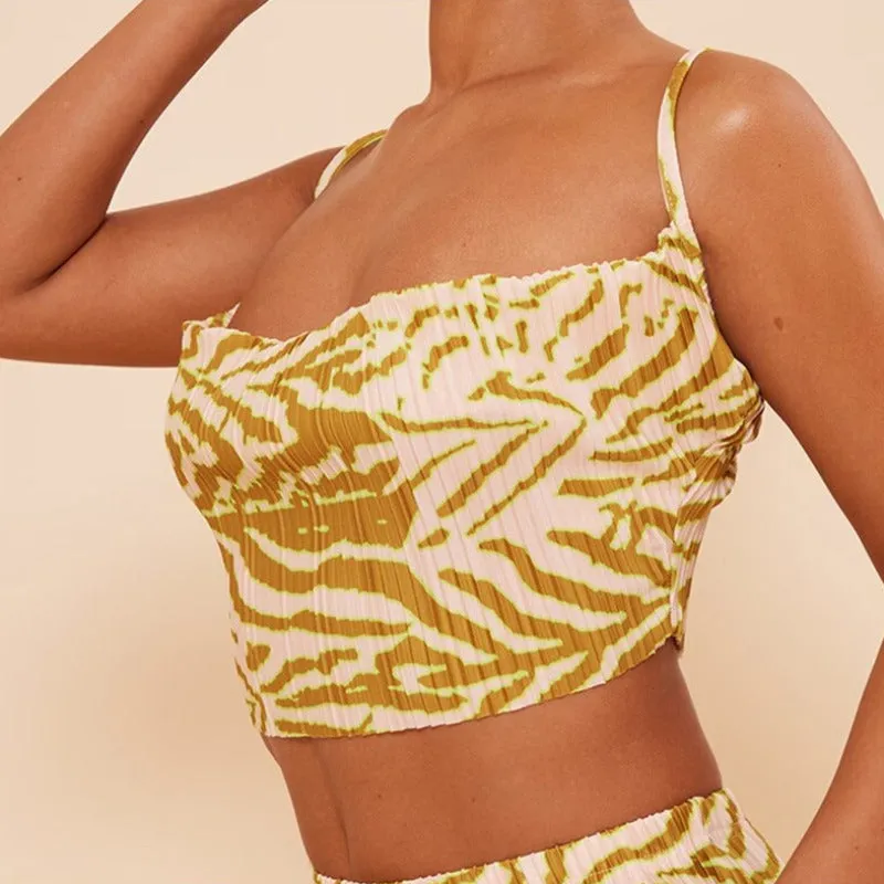 Printed Pleated Cami Top And Skirt Matching Set