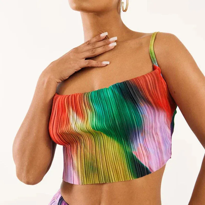 Printed Pleated Cami Top And Skirt Matching Set