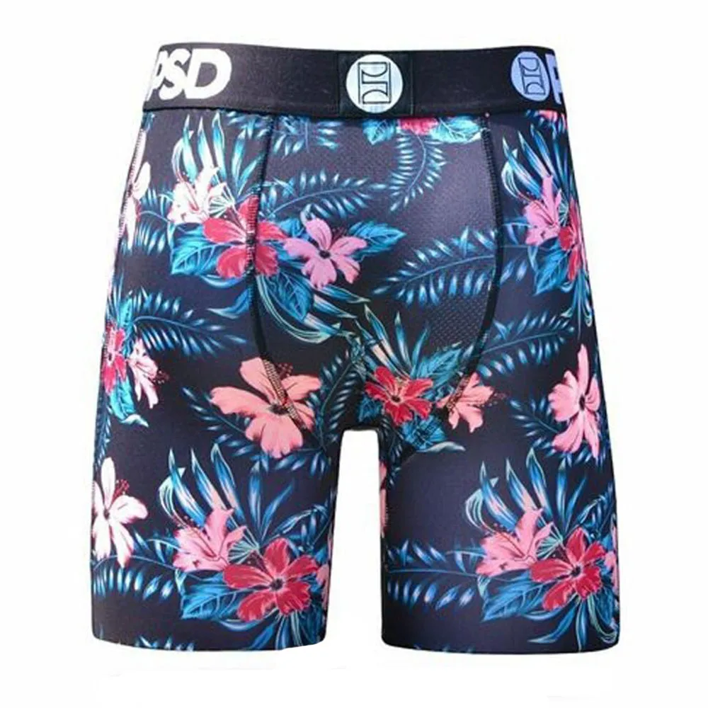 PSD Mens Floral Past Time Flowers Hibiscus Urban Athletic Boxer Briefs Small Underwear - E11911058-BLK-S