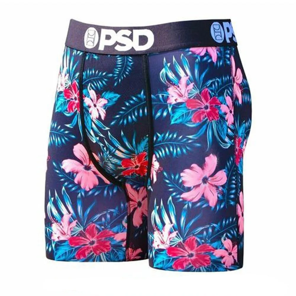 PSD Mens Floral Past Time Flowers Hibiscus Urban Athletic Boxer Briefs Small Underwear - E11911058-BLK-S