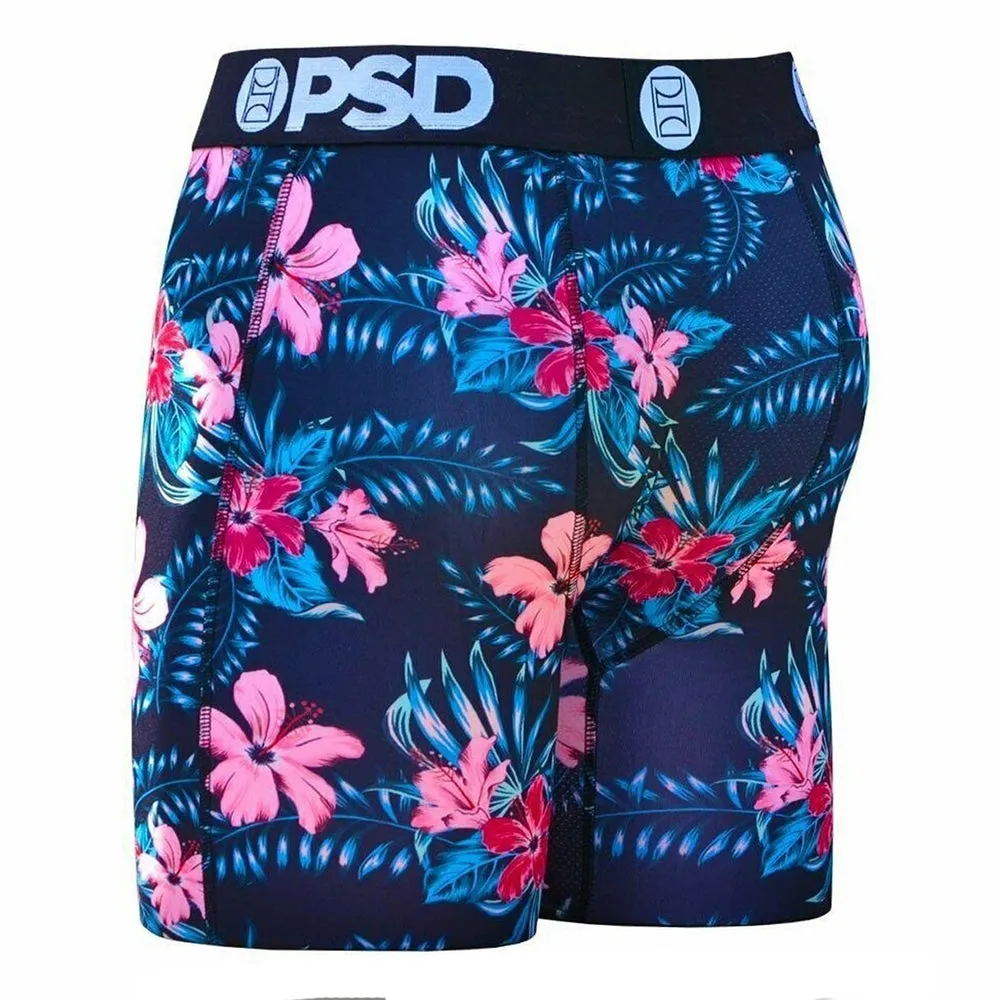 PSD Mens Floral Past Time Flowers Hibiscus Urban Athletic Boxer Briefs Small Underwear - E11911058-BLK-S