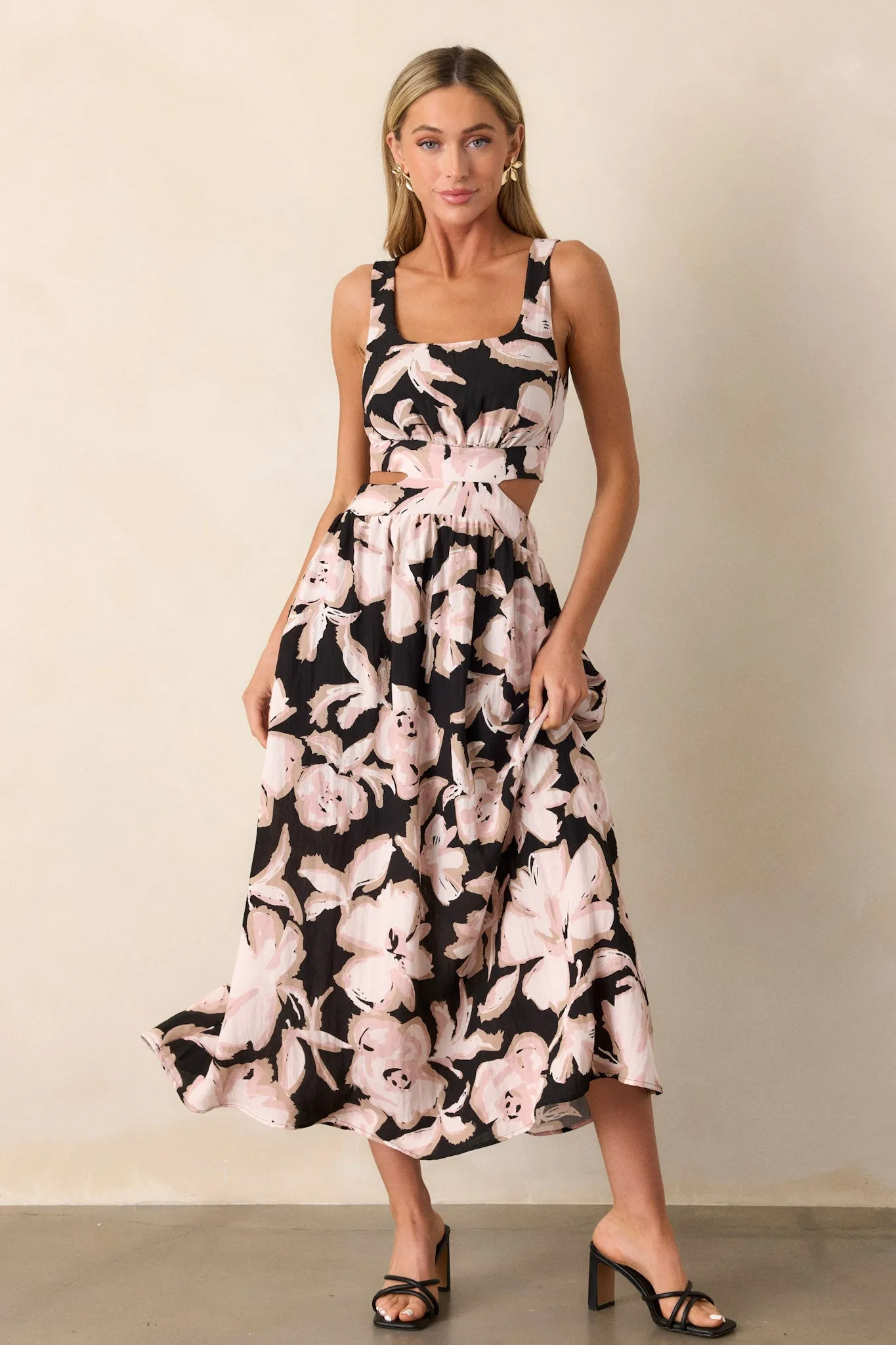 Radiant Day Black Floral Cutout Maxi Dress