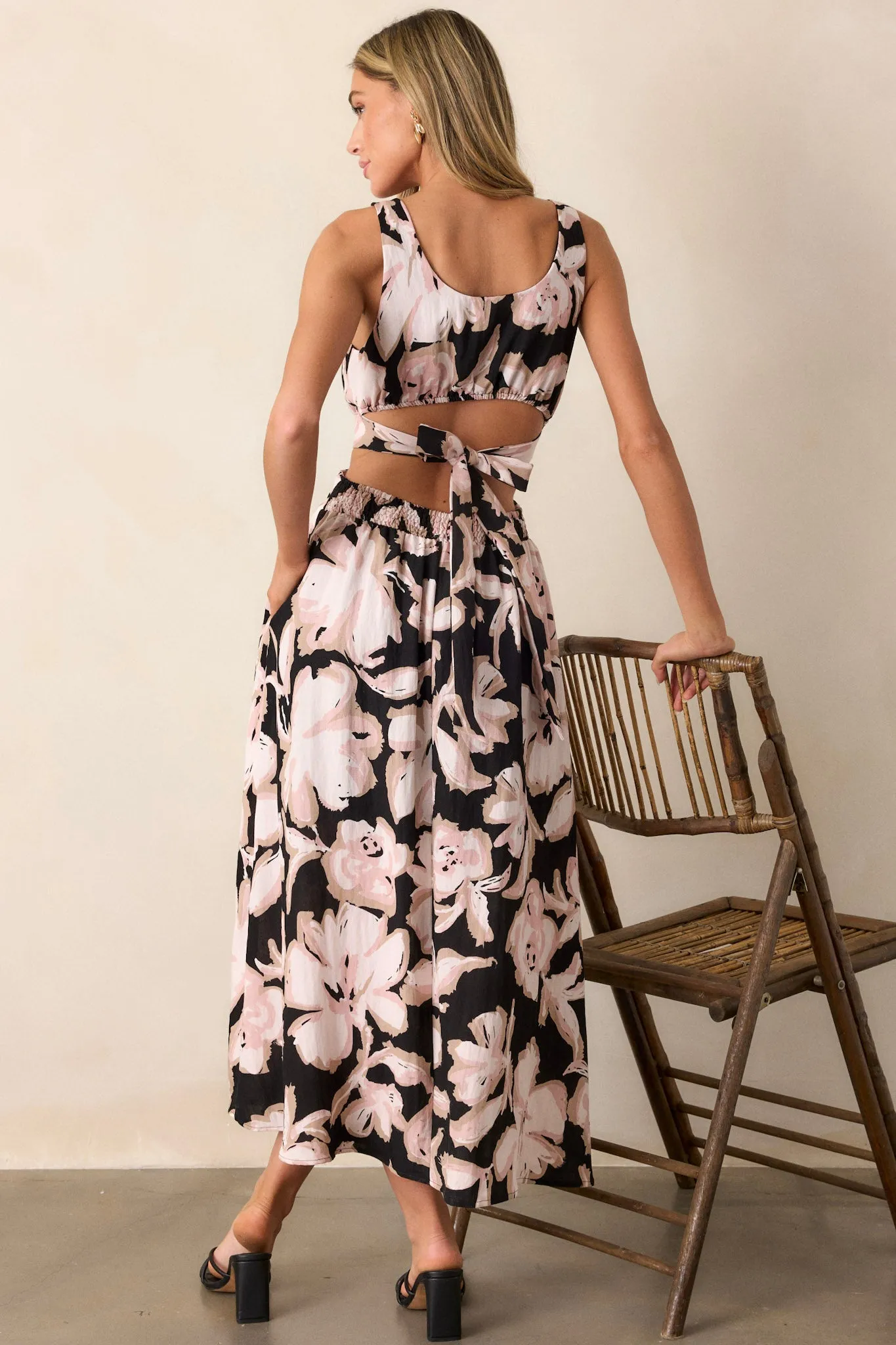 Radiant Day Black Floral Cutout Maxi Dress