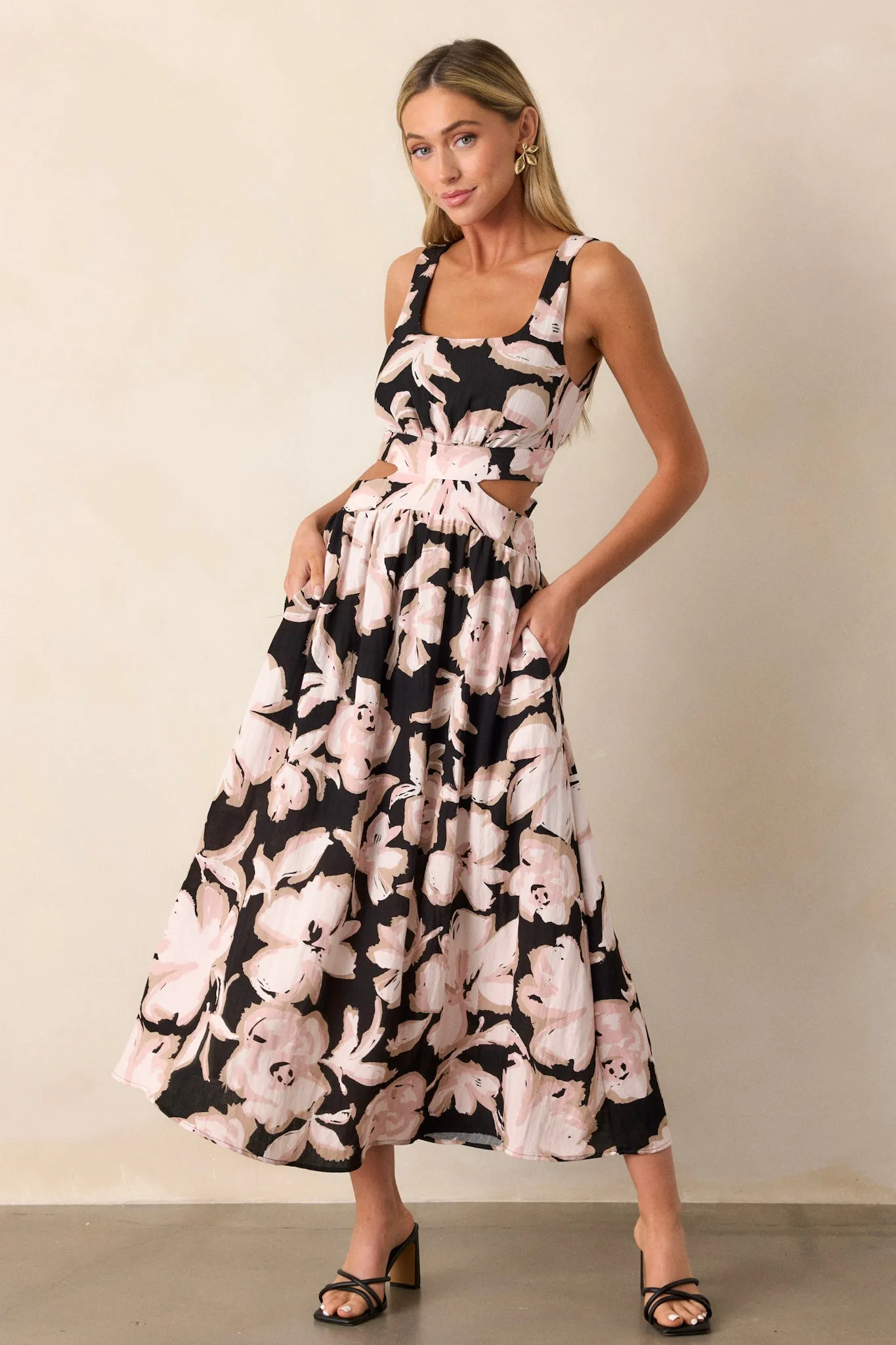 Radiant Day Black Floral Cutout Maxi Dress