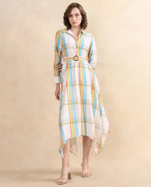 Rareism Women Ariska Multi Nylon Viscose Fabric Cuffed Sleeve Collared Neck Button Closure Fit And Flare Maxi Printed Dress