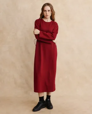 Rareism Women Zarene Maroon Cotton Blend Fabric Full Sleeve Crew Neck Maxi Plain Dress