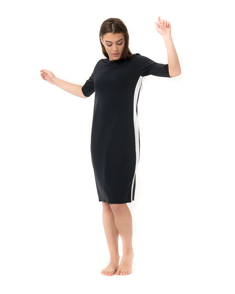 RD-BK Black Racer Stripe Swim Dress
