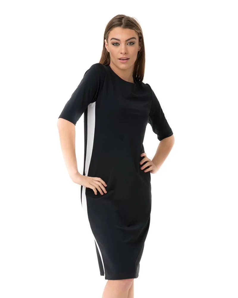 RD-BK Black Racer Stripe Swim Dress