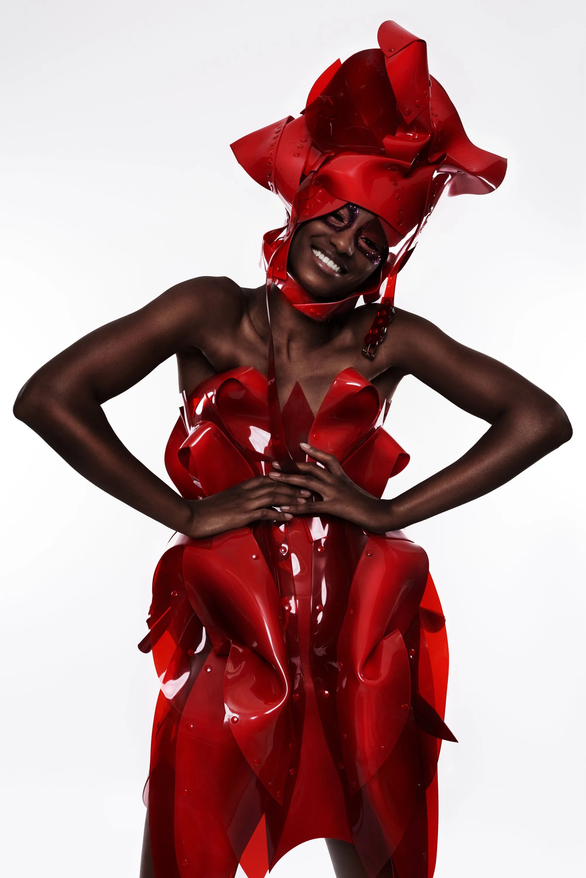 Red Sculpture Flower Dress
