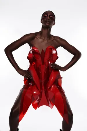 Red Sculpture Flower Dress