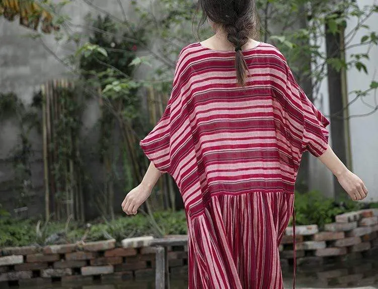 Red Stripes Cotton Maxi Dress | Lotus