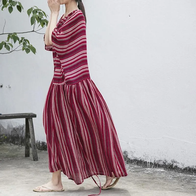 Red Stripes Cotton Maxi Dress | Lotus