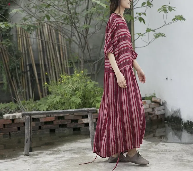 Red Stripes Cotton Maxi Dress | Lotus