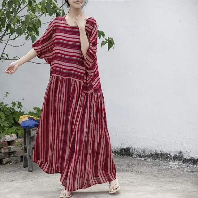 Red Stripes Cotton Maxi Dress | Lotus