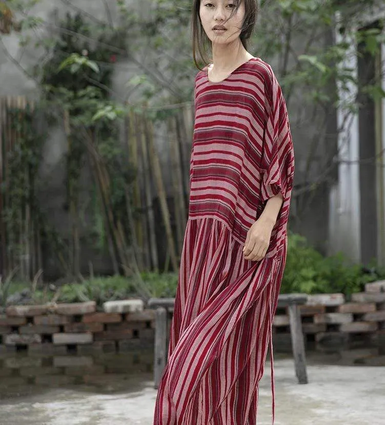 Red Stripes Cotton Maxi Dress | Lotus
