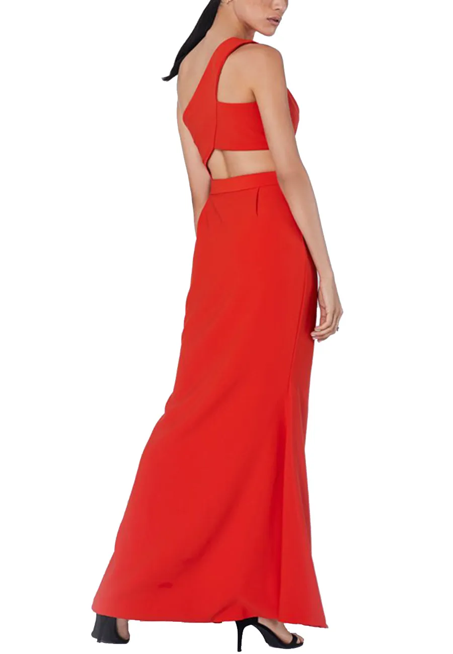 Red Tien One Shoulder Cutout Maxi Dress
