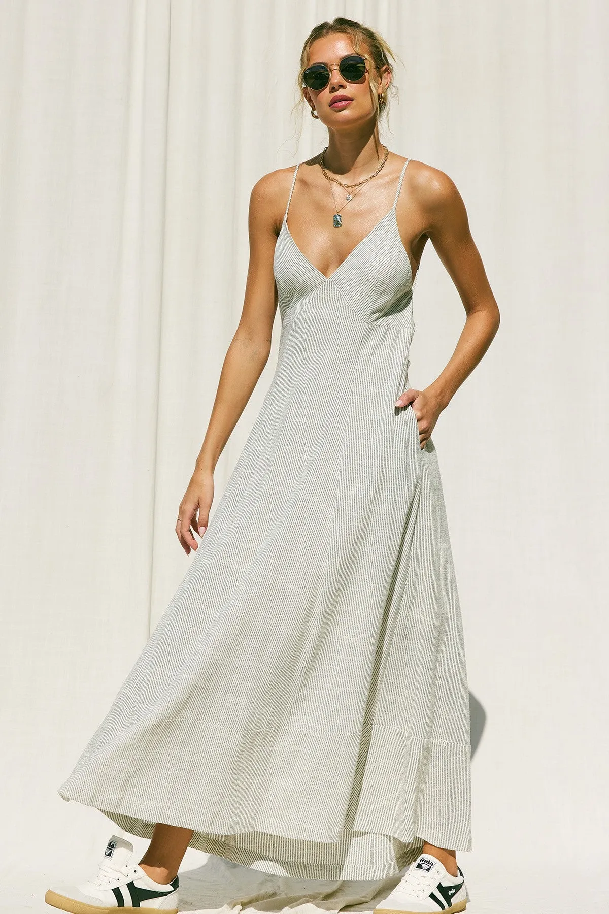 Reed Natural Striped Linen Maxi Dress