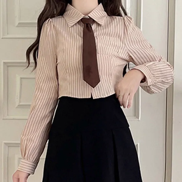 Retro Short Vest Shirt Pleated Skirt Set