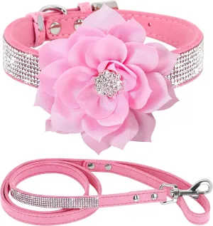Rhinestone Suede Dog Collar Set