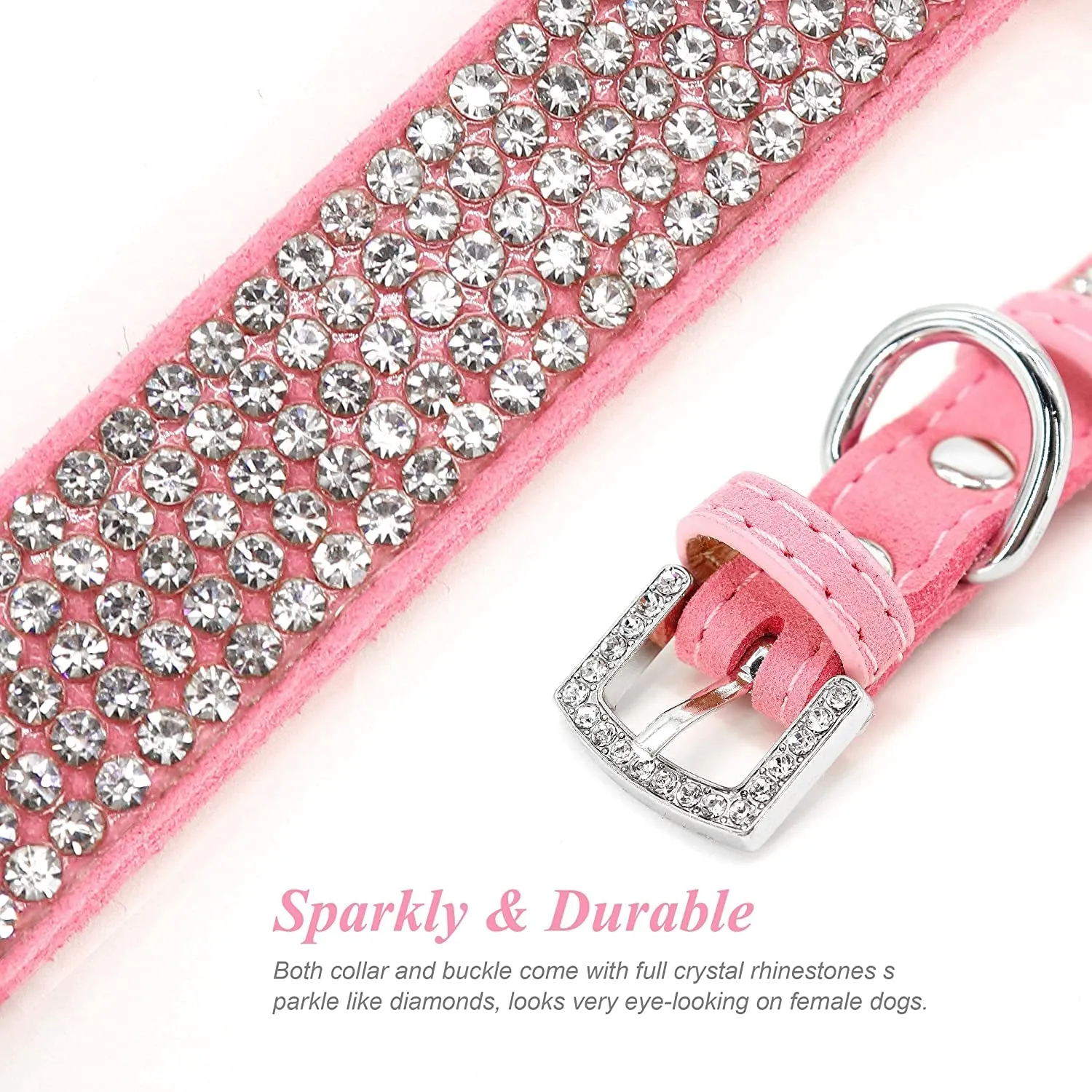Rhinestone Suede Dog Collar Set