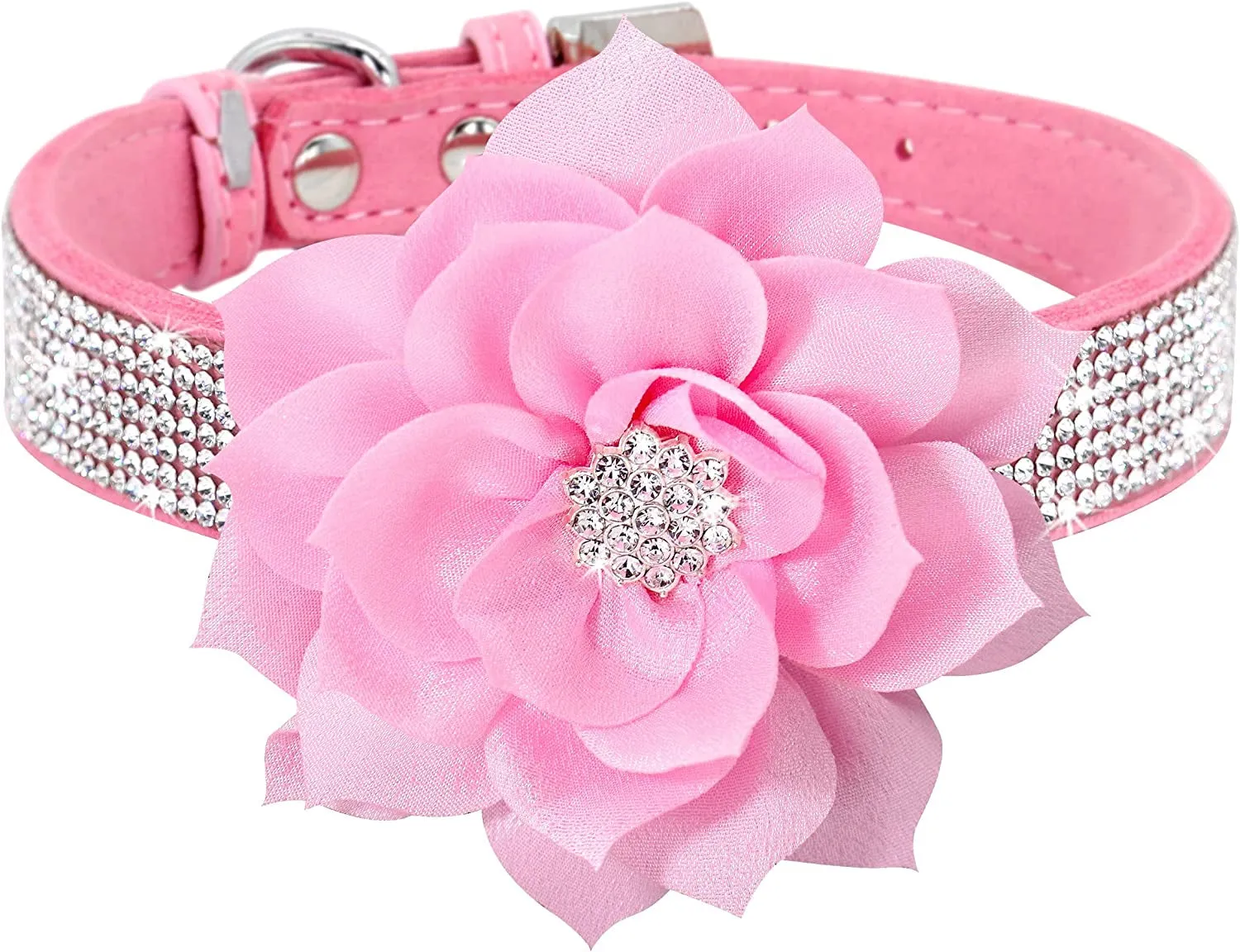 Rhinestone Suede Dog Collar Set