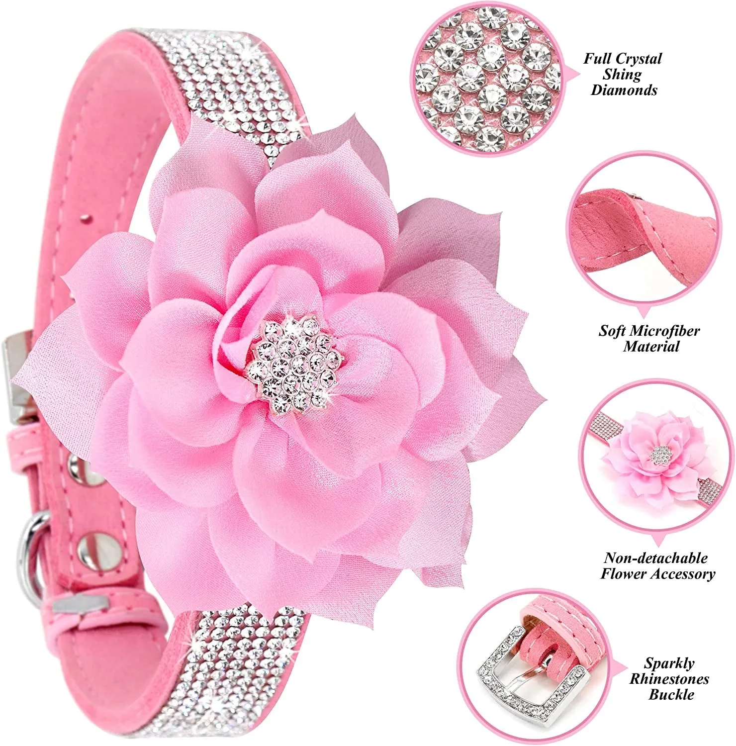 Rhinestone Suede Dog Collar Set
