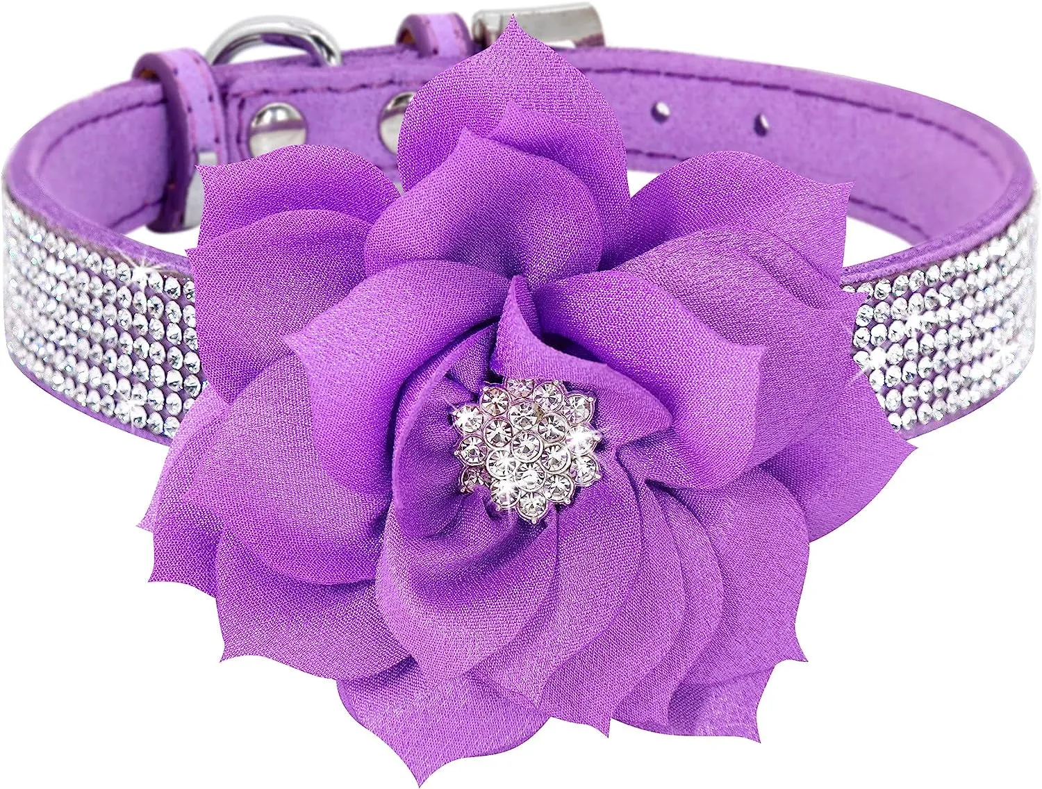 Rhinestone Suede Dog Collar Set