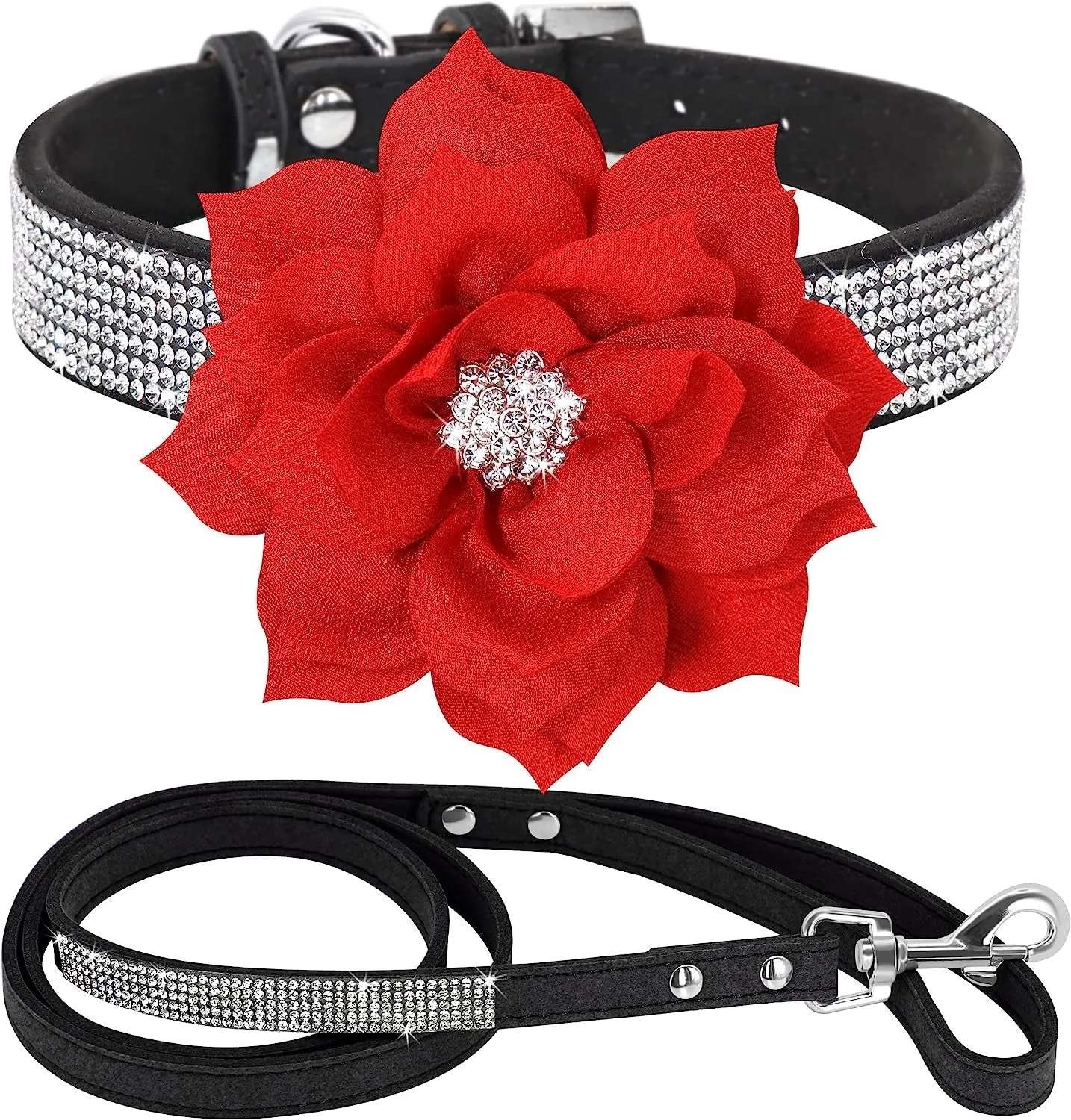 Rhinestone Suede Dog Collar Set