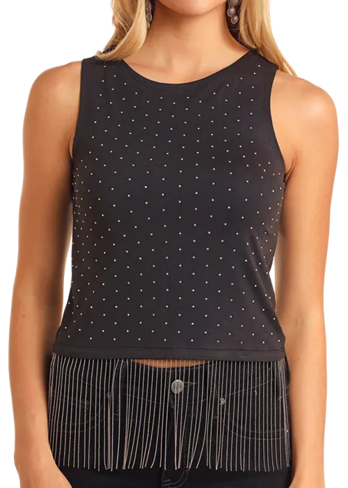 Rhinestone Tank With Fringe at Bourbon Cowgirl