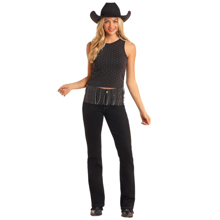 Rhinestone Tank With Fringe at Bourbon Cowgirl