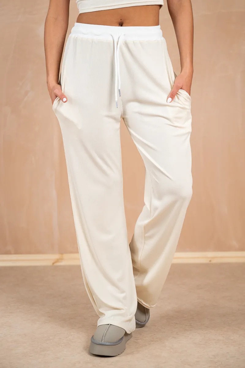 Ribbed Contrast Trousers - Stone