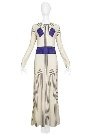 ROBERTA DI CAMERINO TROMPE L'OEIL OFF-WHITE DECO MAXI DRESS