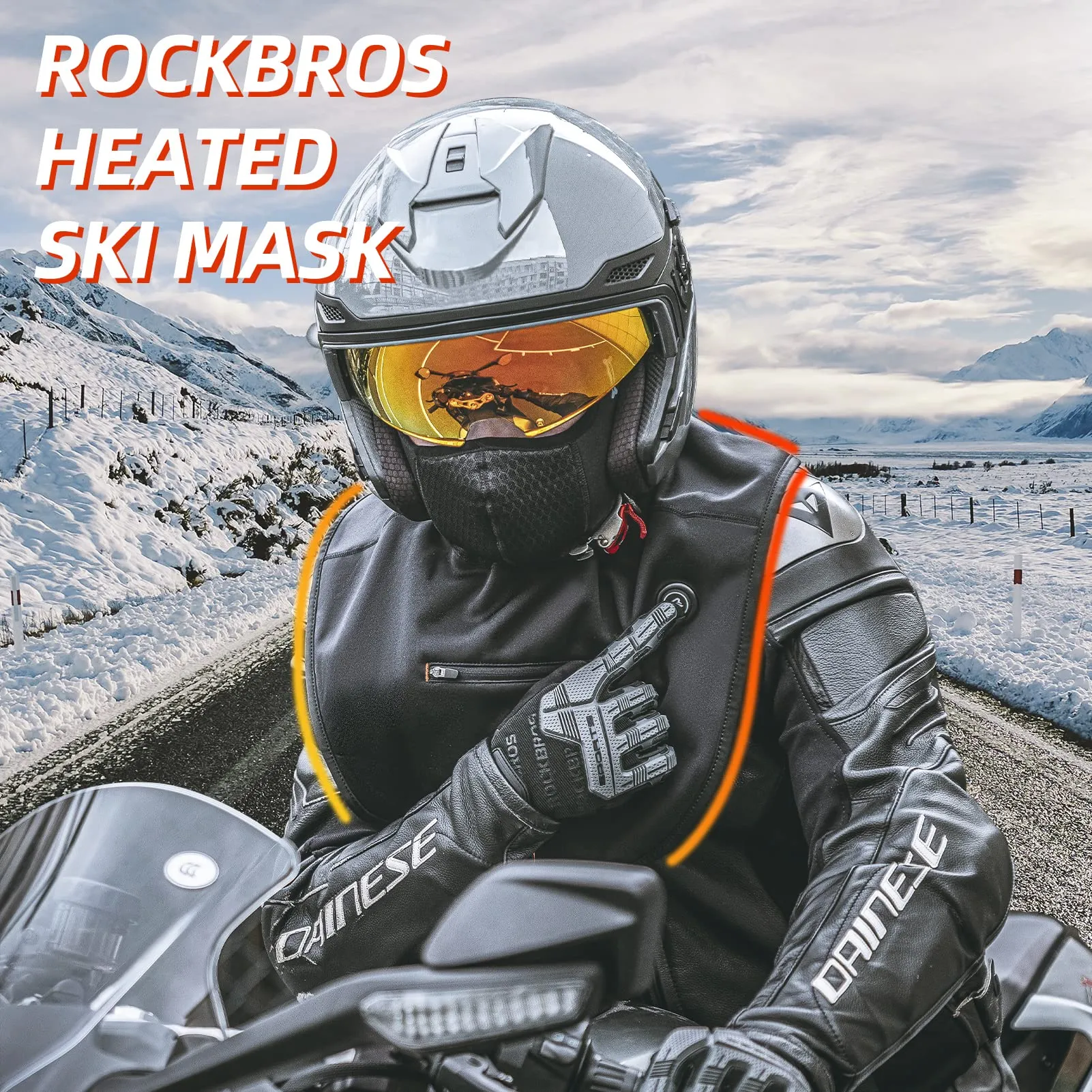 ROCKBROS Heated Ski Cold Weather Balaclava Face Mask USB Rechargeable Winter No Battery