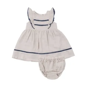Ruffle Dress With Trim - Oatmeal Solid Muslin