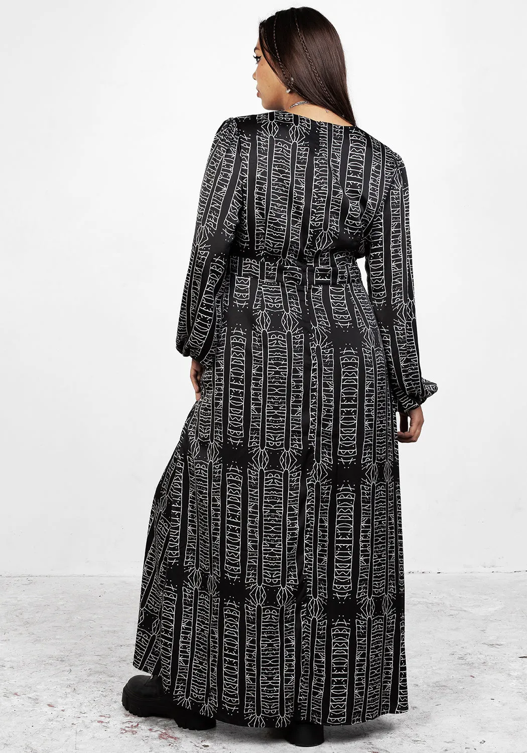 Runes Balloon Sleeve Maxi Dress