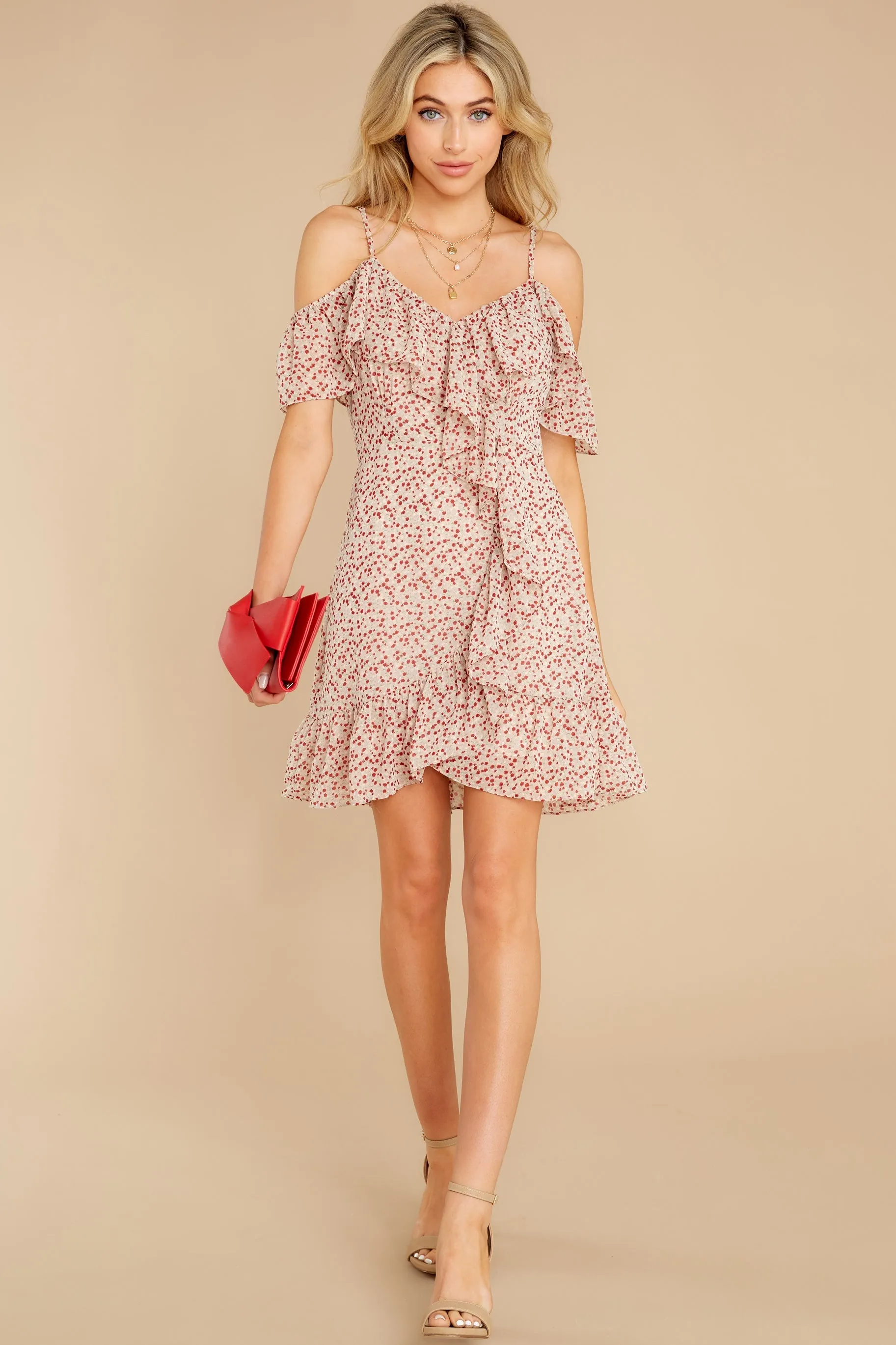 Running In Circles Taupe Print Dress