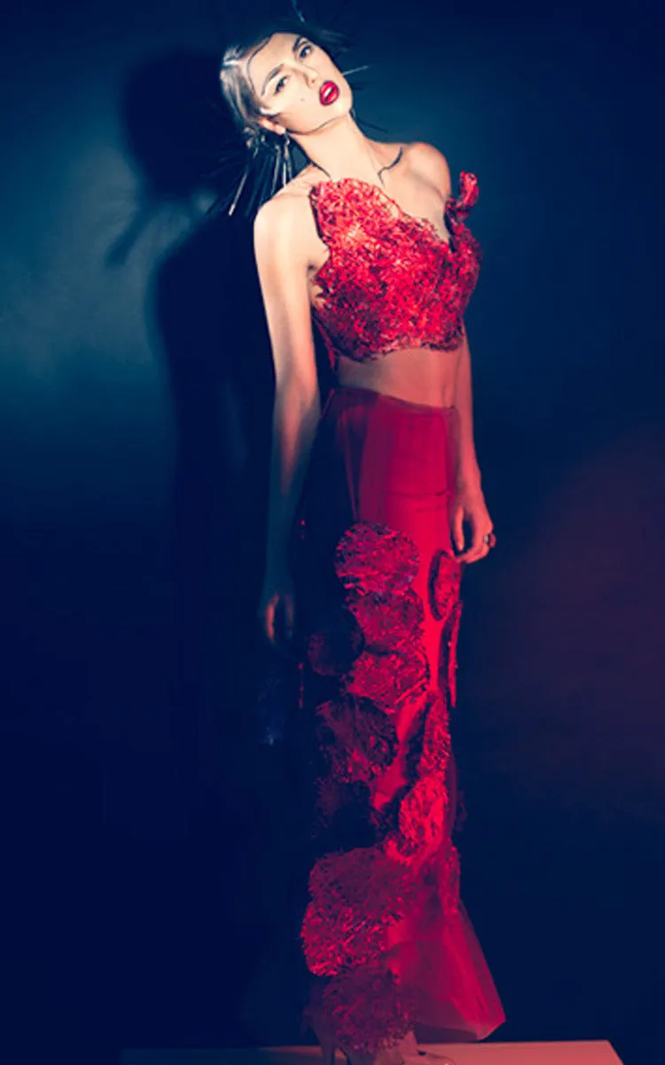 Runway Only Red Plastic and Glass Bustier in Small