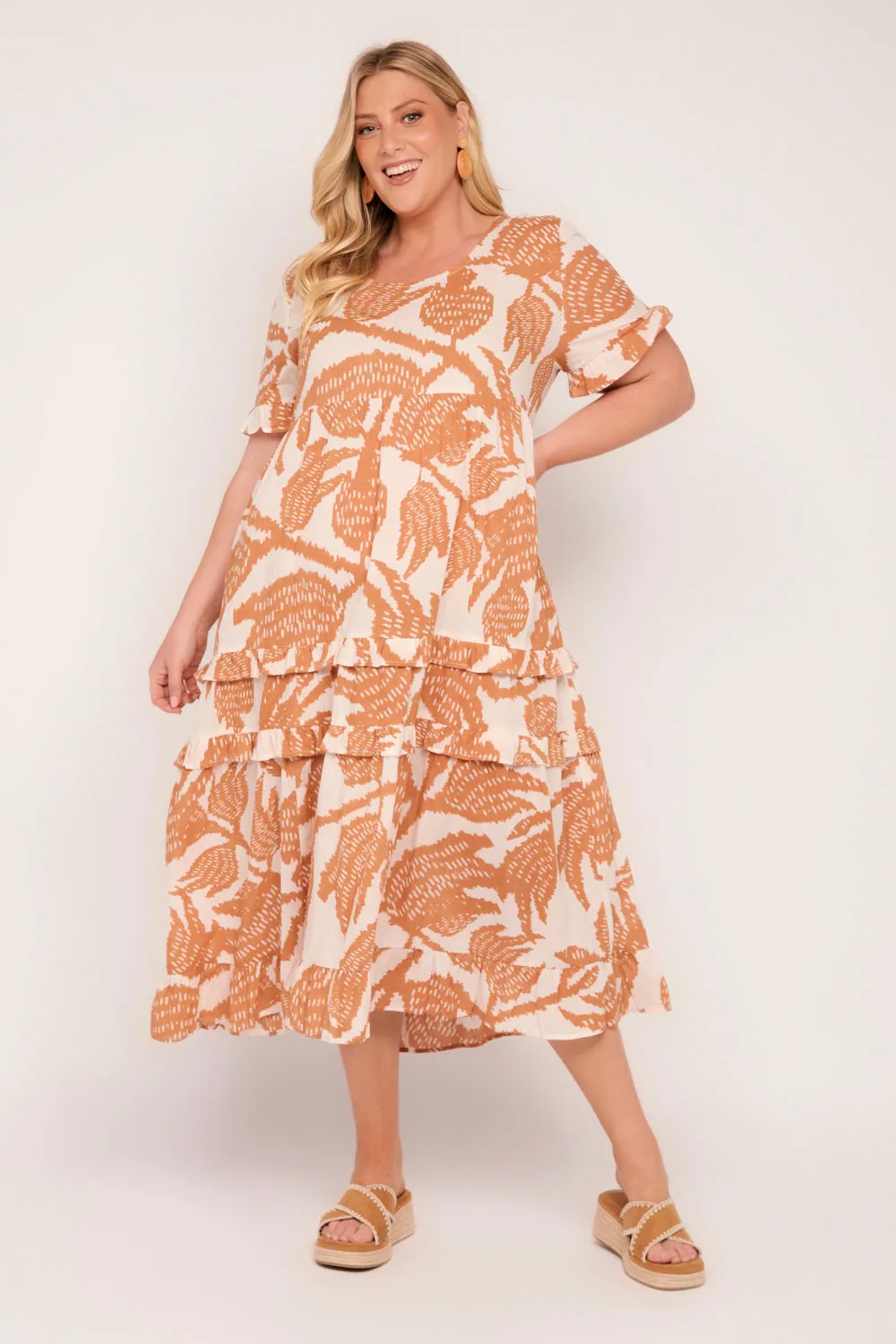Sabre Frill Dress in Desert Palms