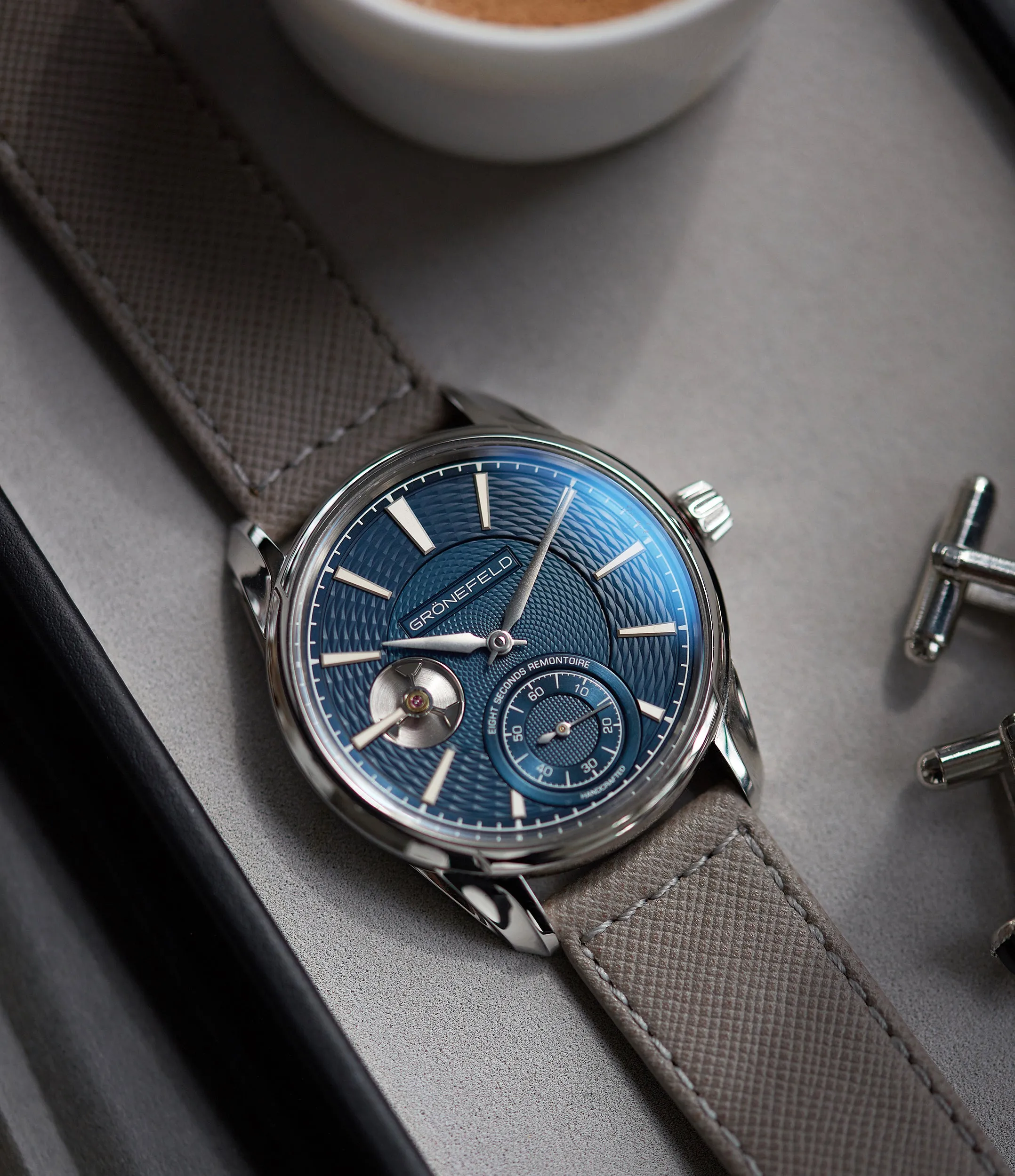 saffiano boxed stitch strap