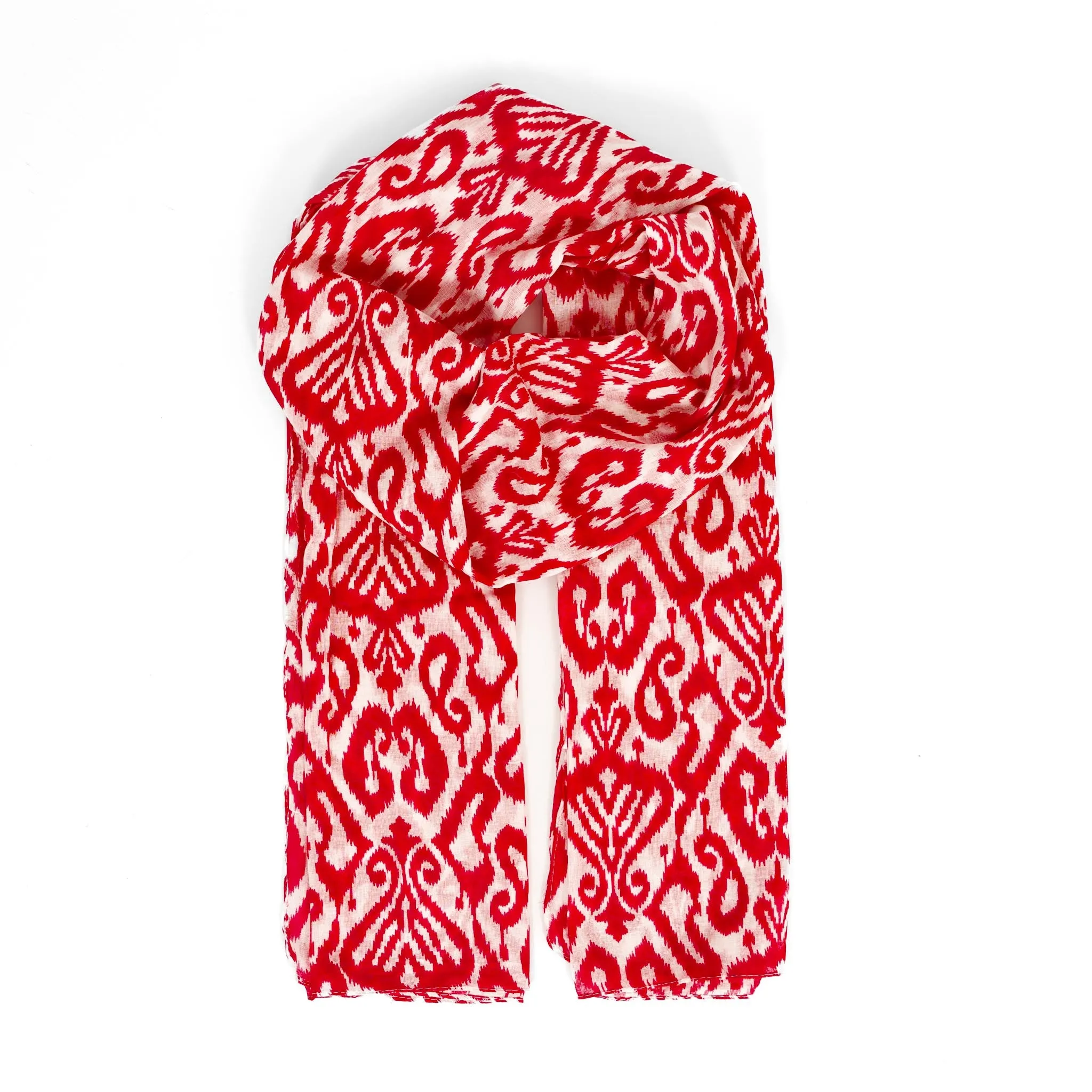 Saffron Lightweight Cotton Scarf - Red, Damask