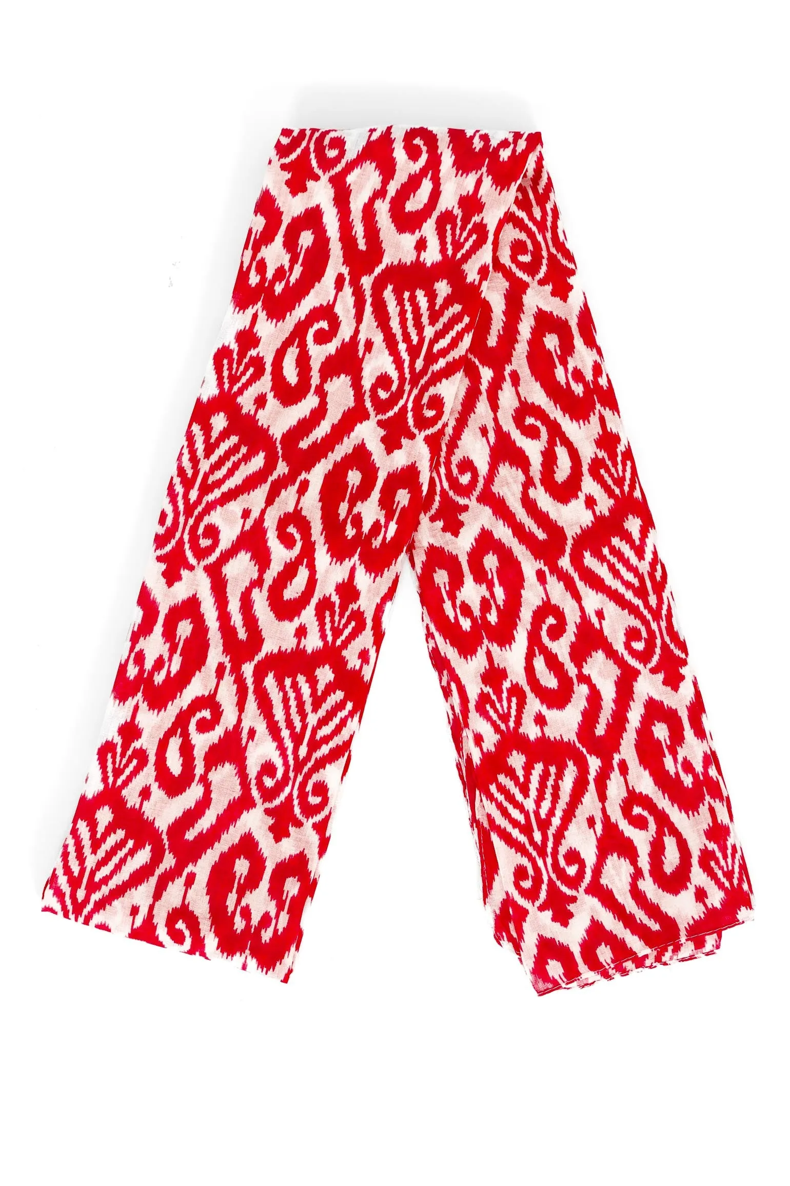 Saffron Lightweight Cotton Scarf - Red, Damask