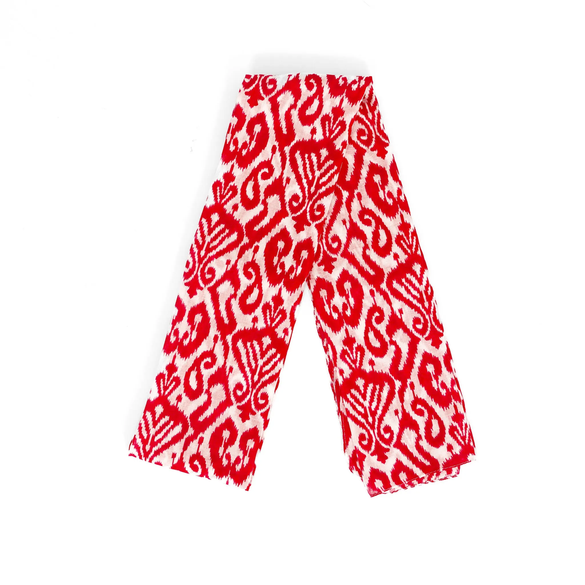 Saffron Lightweight Cotton Scarf - Red, Damask